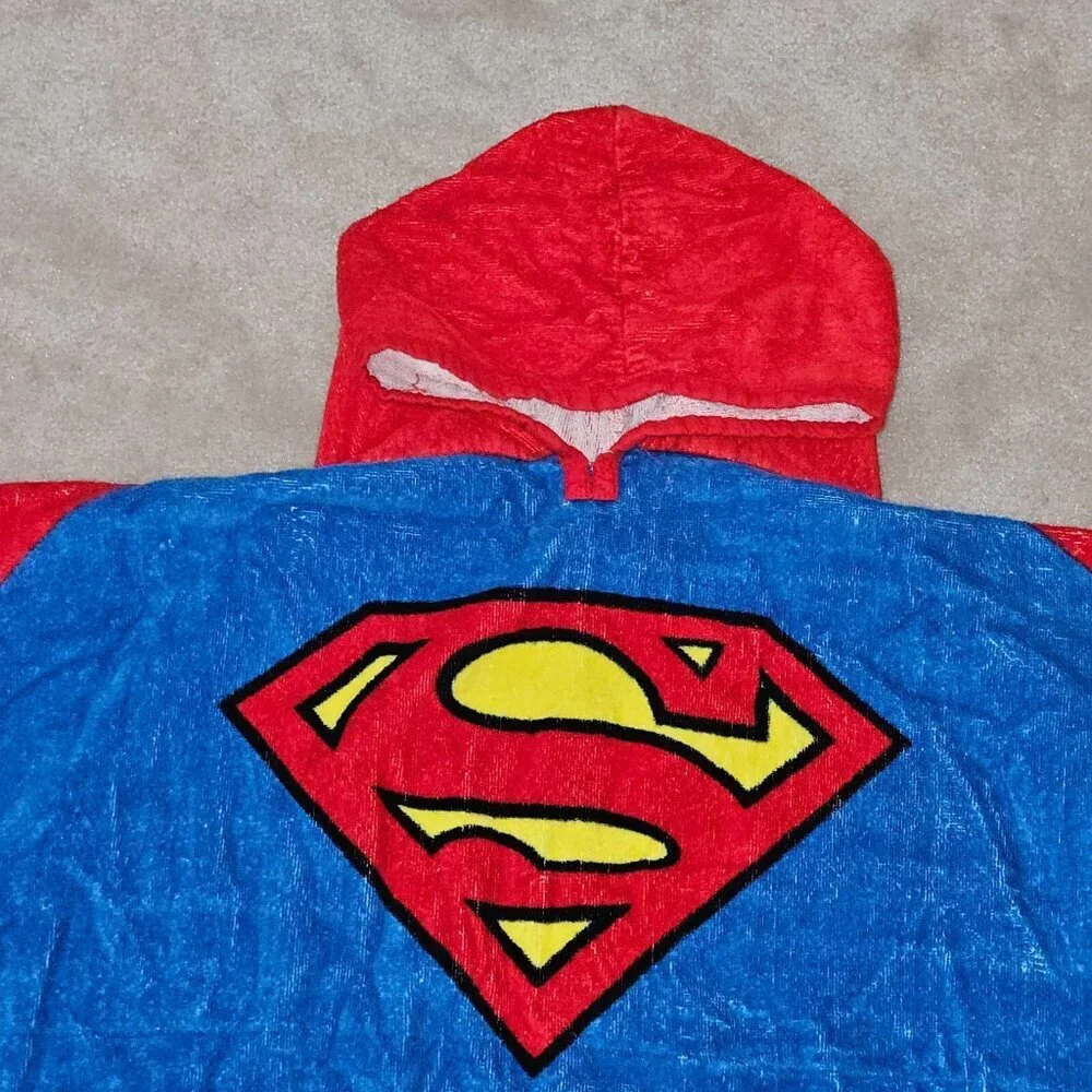 Superman Hooded Towel Toddler Size DC Super Hero Cape Bath Pool Beach Swim